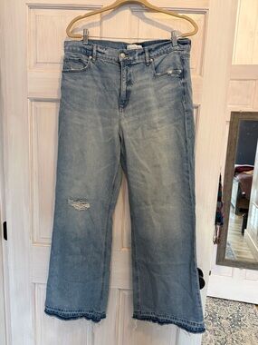 LOFT Light Blue Wide-Leg Jeans with Knee Distress